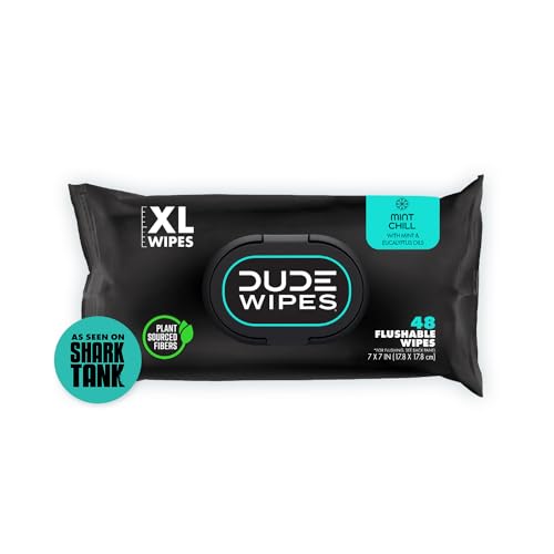 DUDE Wipes - Flushable Wipes -  Mint Chill Extra-Large Adult Wet Wipes - Eucalyptus & Tea Tree Oil - Sewer and Septic Safe…