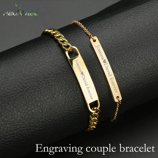 Nextvance Customized Engraving Nameplate Couple Bracelet Stainless Steel Chain Id Tag Bracelets For Lover Valentines Day Gift