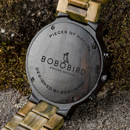 BOBO BIRD Green Sandalwood Wooden Watch Men Timepieces Chronograph Quartz Watches Ultra-Light relogio masculino Great Gifts
