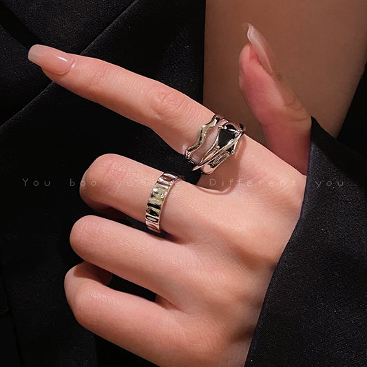 Ins Two-Piece Set Wave Switchable Index Finger Ring Zircon