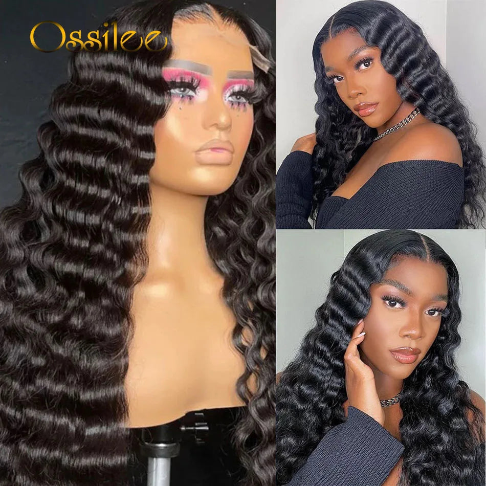 Loose Deep Wave Wigs 13x4/13x6 Transparent Lace Front Human Hair Wigs Pre Plucked Brazilian Deep Curly Lace Front Wigs for Women
