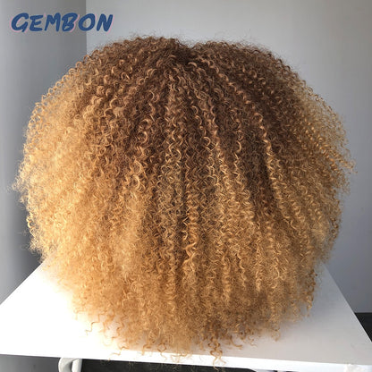 GEMBON Hair Brown Copper Ginger Short Curly Synthetic Wigs for Women Natural Wigs With Bangs Heat Resistant Cosplay Hair Ombre