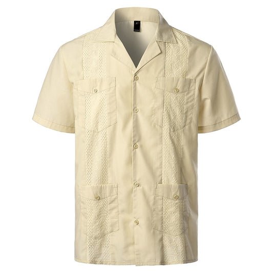 Men Traditional Cuban Camp Collar Shirt