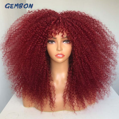 GEMBON Hair Brown Copper Ginger Short Curly Synthetic Wigs for Women Natural Wigs With Bangs Heat Resistant Cosplay Hair Ombre