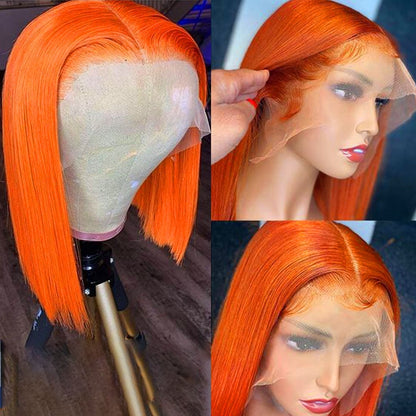Ginger Short Bob Lace Front Wigs 100% Human Hair Wigs Bob Lace Wigs For Women Blonde Orange Straight Brazilian Hair Closure Wig
