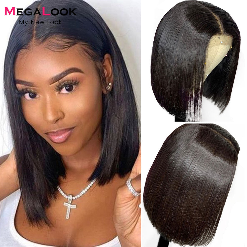 T Part Lace Front Wig Pre Pluckes MEGALOOK Human Hair Wigs 180% Density