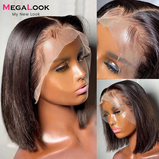 T Part Lace Front Wig Pre Pluckes MEGALOOK Human Hair Wigs 180% Density