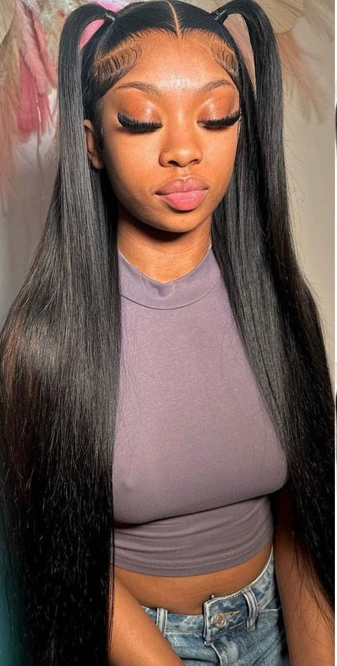 BrazilianStraigh Bundles With Frontal 13x4 Transparent Lace Front Human Hair