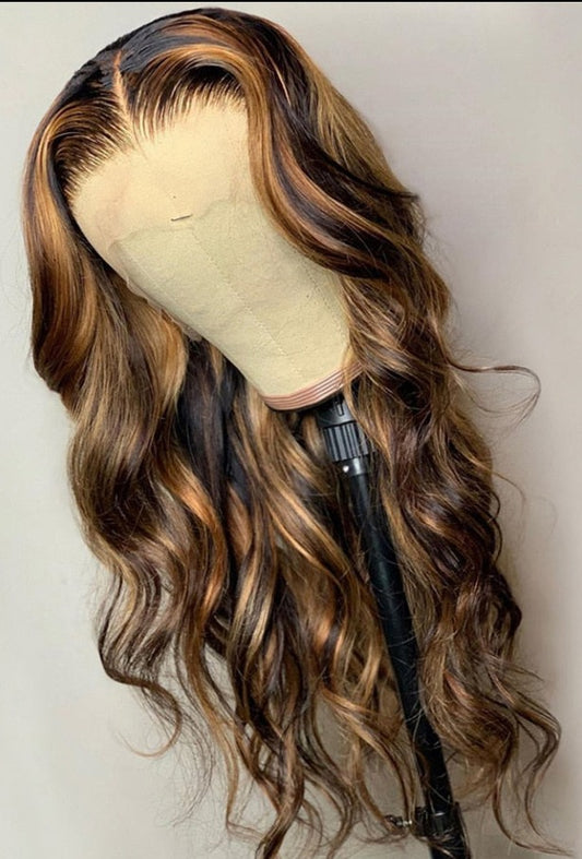 Highlight Wig Human Hair Ombre Lace Front Wig Brazilian H Honey Blonde Body Wave Lace Front Wig