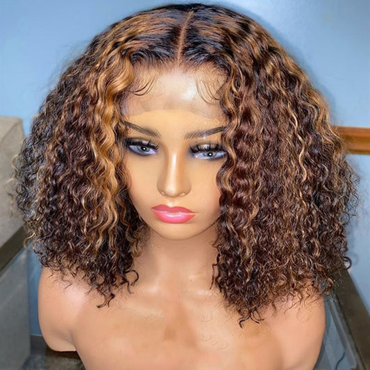 Brazilian Curly Short Bob Wig Lace Front Human Hair Wigs  Highlight Hd