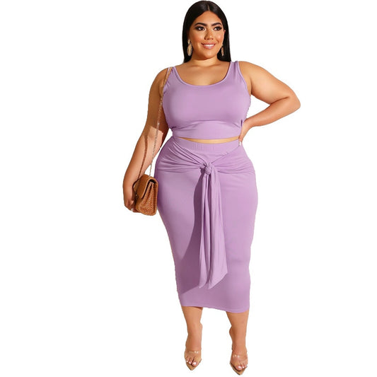 "LAVISH ME "Plus Size 2 Piece Women Summer Top & Skirt Sets