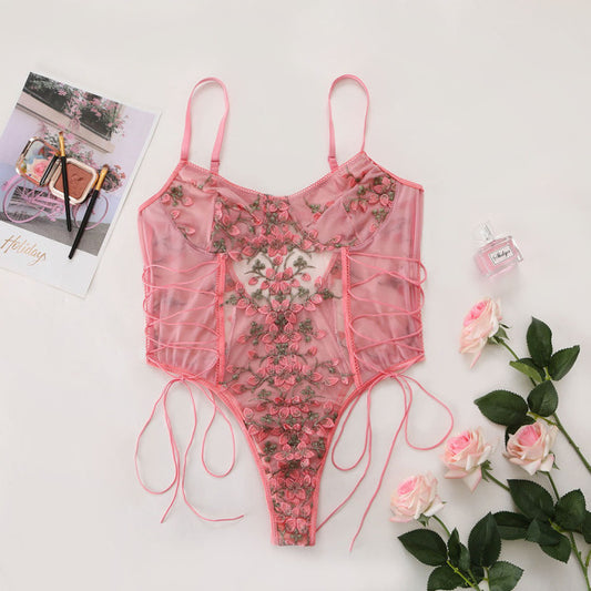 Floral Embroidery Bodysuit Women
