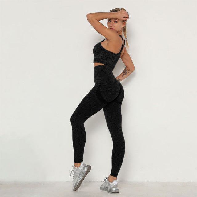 Breathable Bra Long Sleeve/short Seamless Outfits High Waist Push Up Leggings  Sport Suit