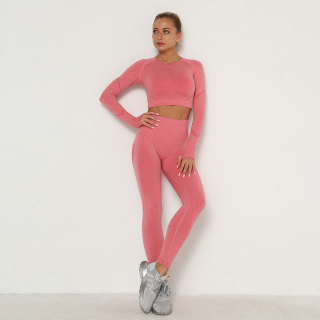 Breathable Bra Long Sleeve/short Seamless Outfits High Waist Push Up Leggings  Sport Suit