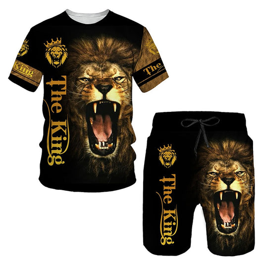 "ALPHA" Lion HD Digital Printing Short-Sleeved Shorts Two-Piece Set