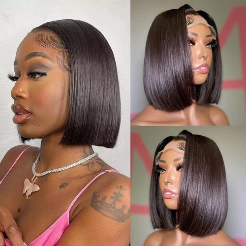 Short Bob Wig Lace Front Pre Plucked Human Hair  Transparent Hd
